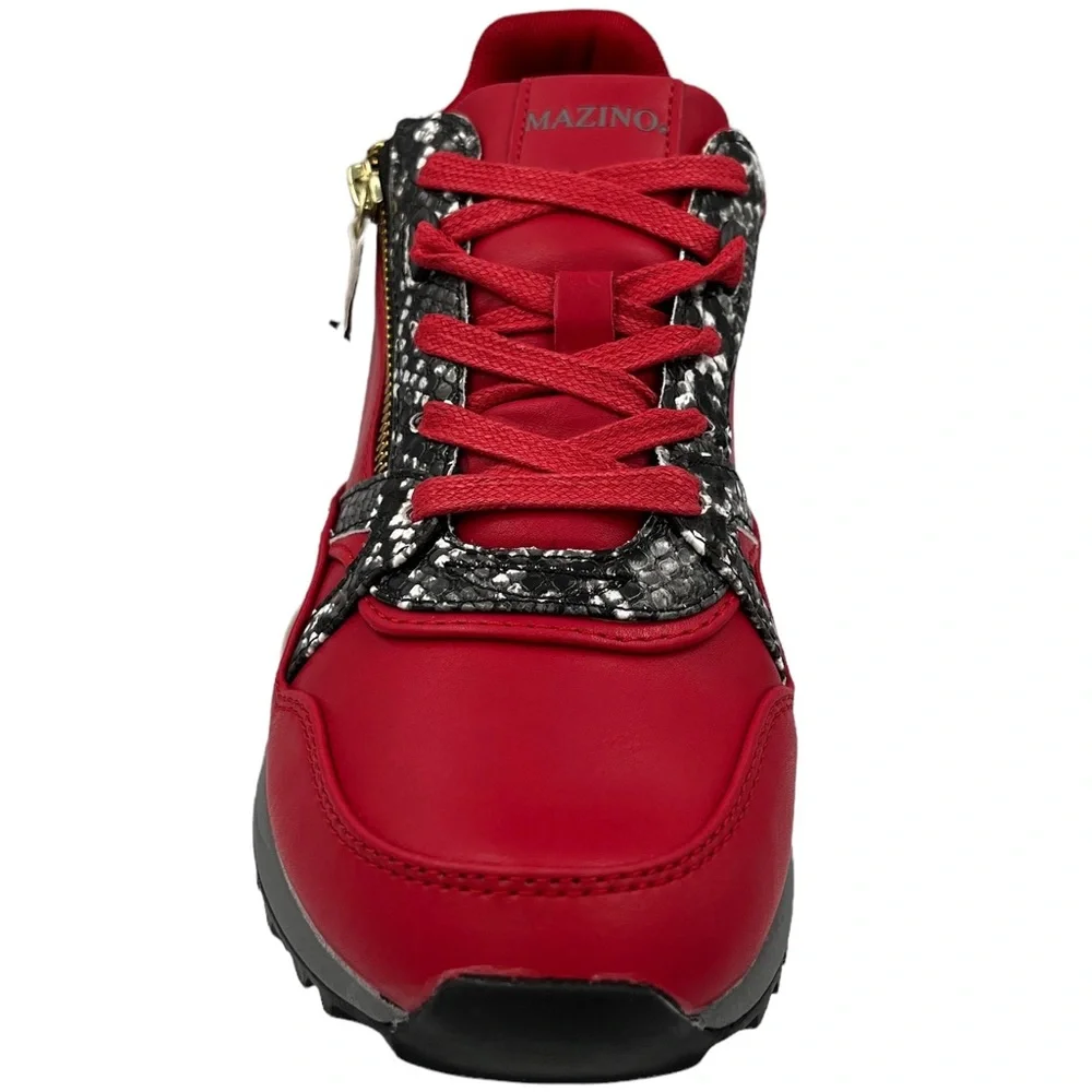 Men’s Red Athletic Sneaker with Snake-Print Accents - Azurite 213 - Picture 3 of 5